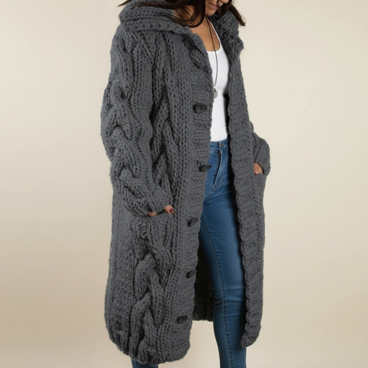 Women's Hooded Long Winter Cardigan