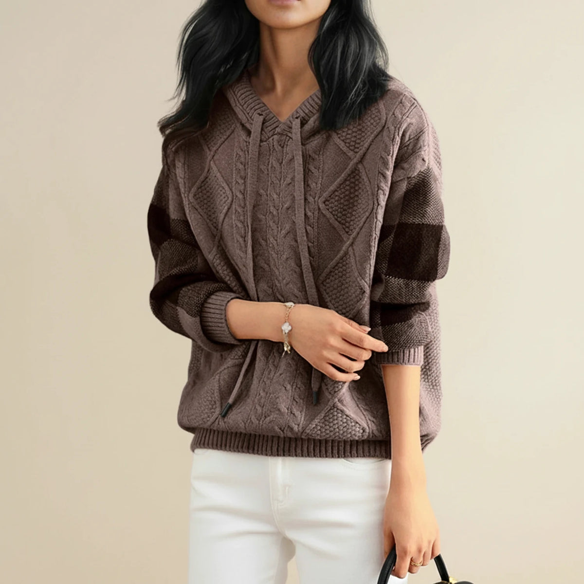 Women's Hooded Cable Knit Winter Sweater