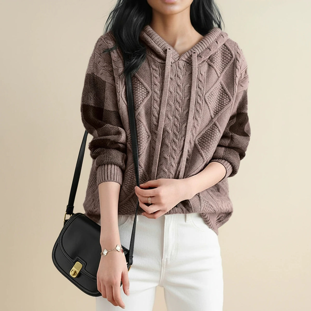 Women's Hooded Cable Knit Winter Sweater