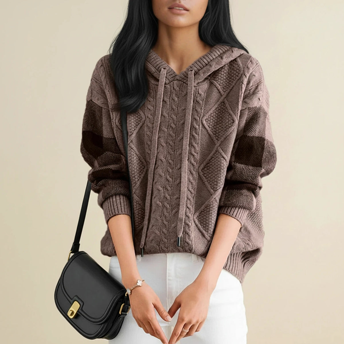 Women's Hooded Cable Knit Winter Sweater
