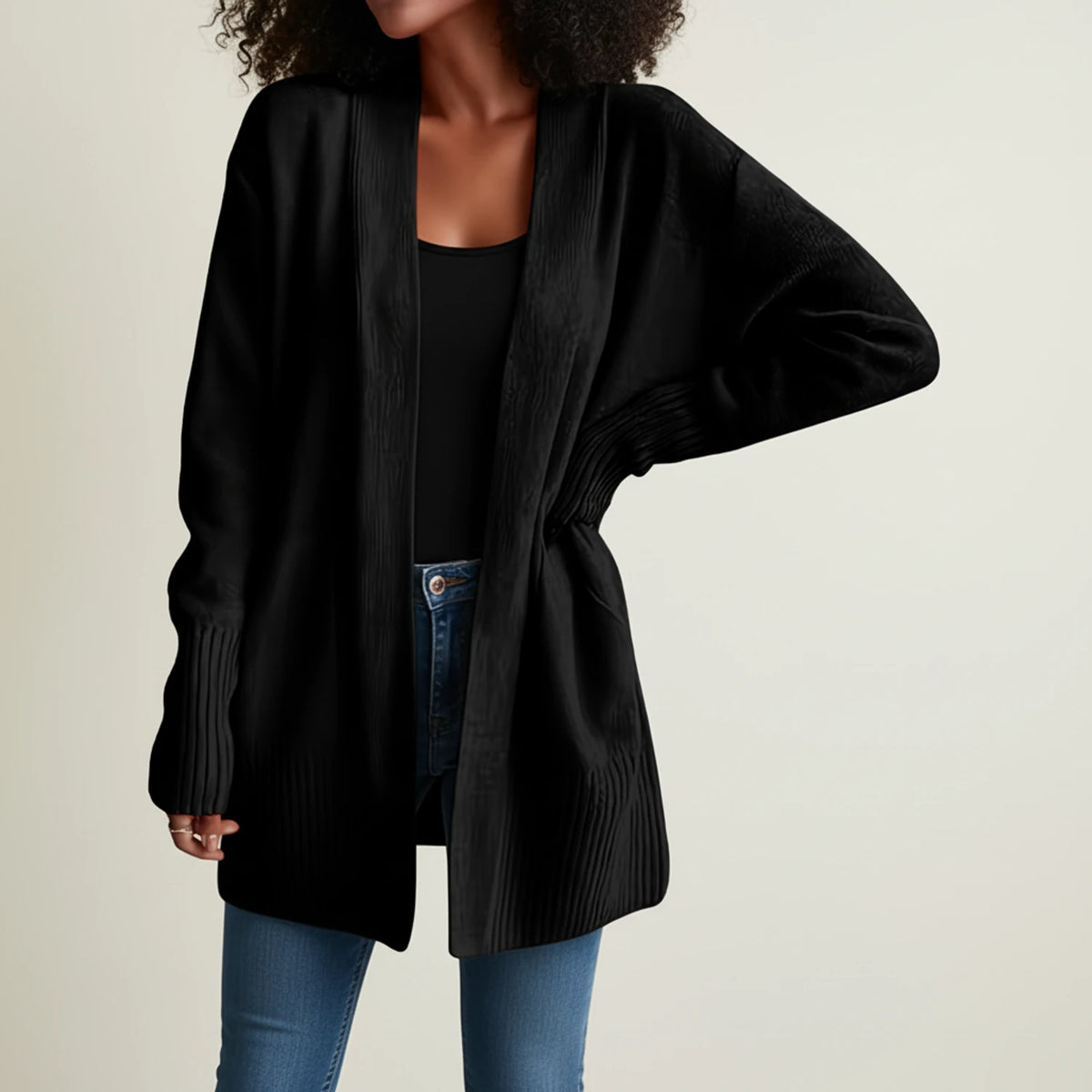 Women's Mid-Length Open-Front Cardigan