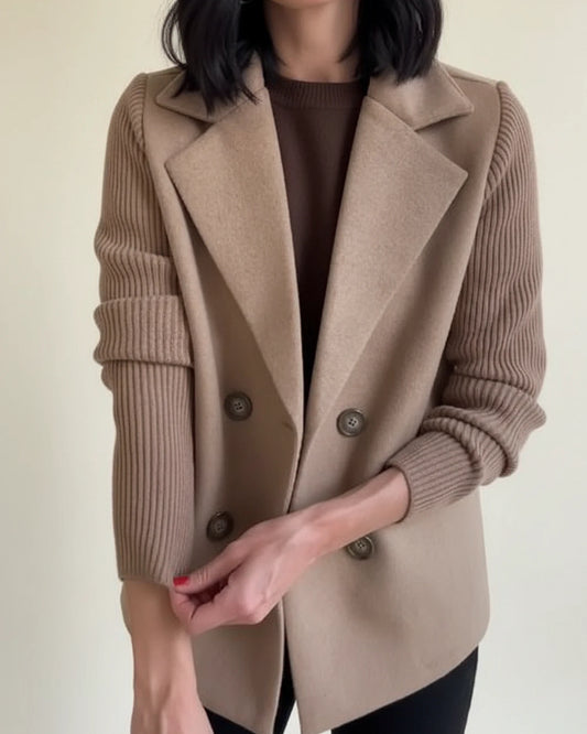 Women's Double Breasted Knit Sleeve Blazer Jacket