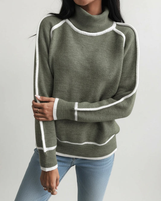 Women's Contrast Trim Turtleneck Knit Sweater