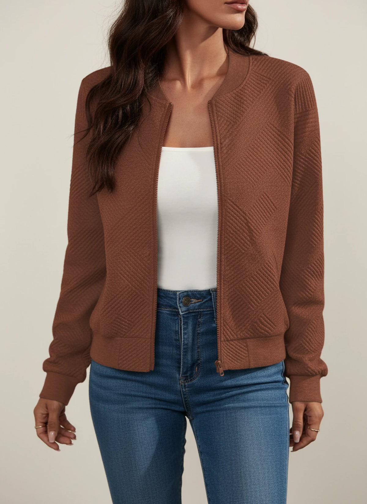 Women's Zip-Up Ribbed Bomber Jacket