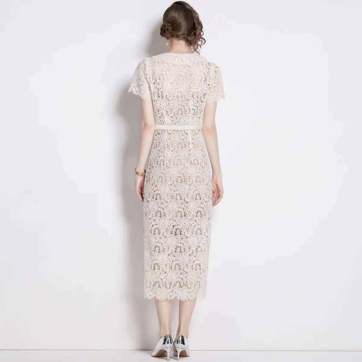 Women's Belted Lace Midi Dress - Image 4