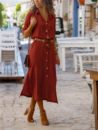 Women's Button Down Shirt Midi Dress