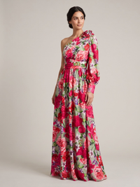 Elegant Floral One Shoulder Maxi Dress