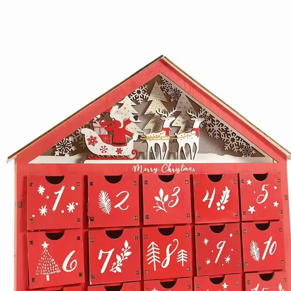 Wooden Advent Calendar with 24 Storage Drawers – DIY Refillable Light-Up Christmas Countdown