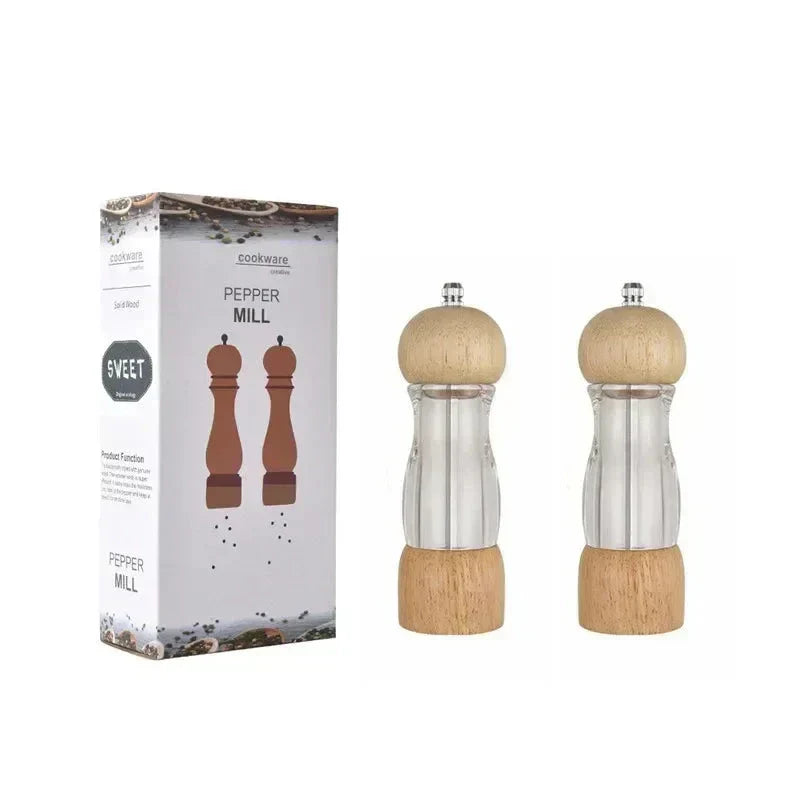 Wooden and Glass Salt and Pepper Mill Set – Stylish Spice Grinders for the Kitchen