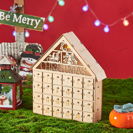 Wooden Christmas Advent Calendar with LED Lights