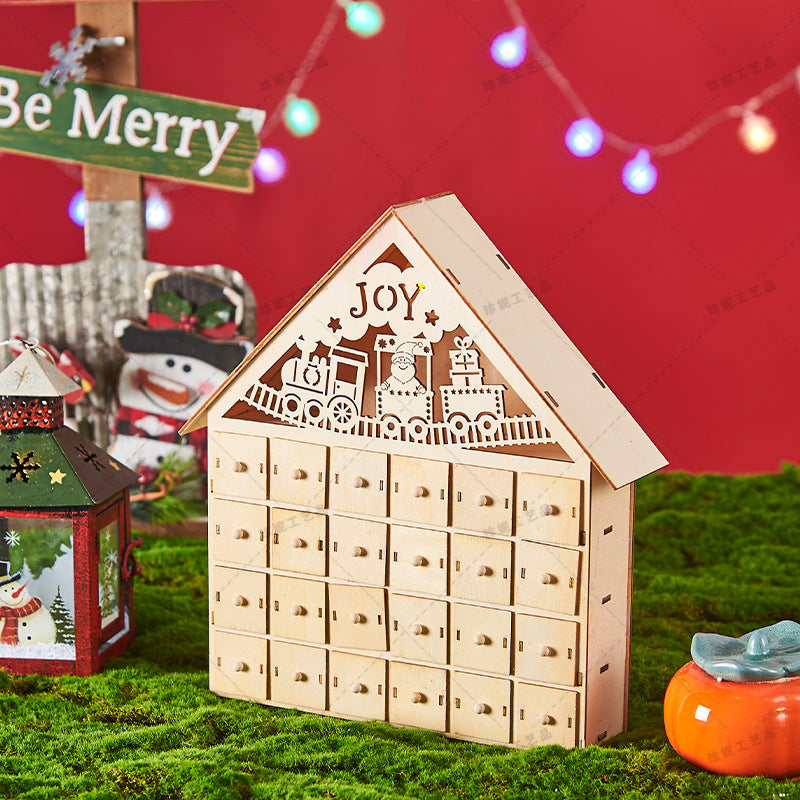 Wooden Christmas Advent Calendar with LED Lights